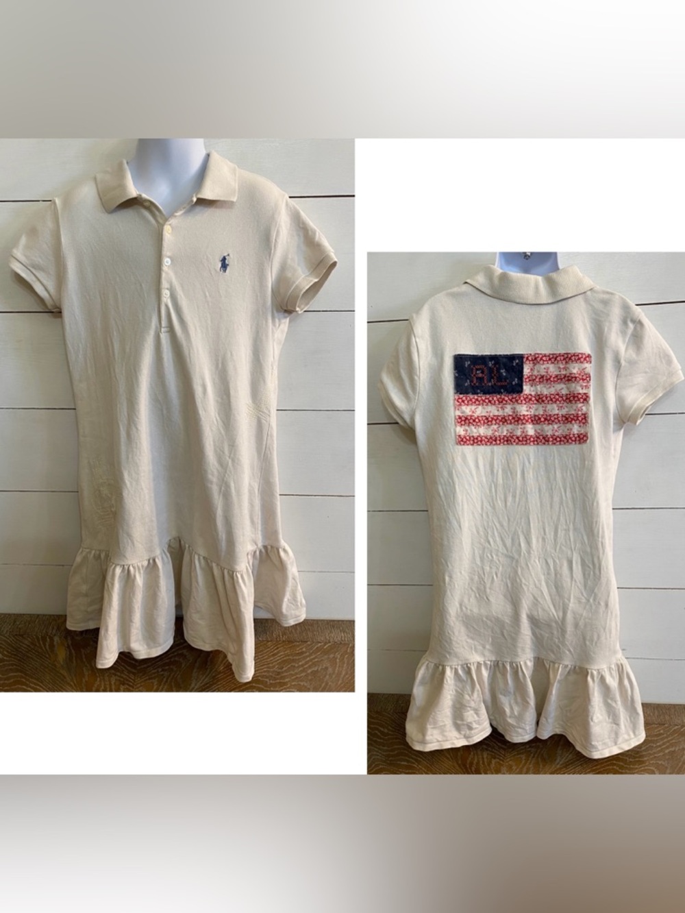 Polo Ralph Lauren Girls’ Sz M (8-10)‎ Cream Flag Motif Shirt Dress